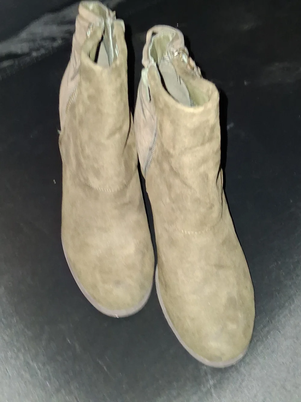 Madden Girl Olive Suede Ankle Booties with Stacked Heel